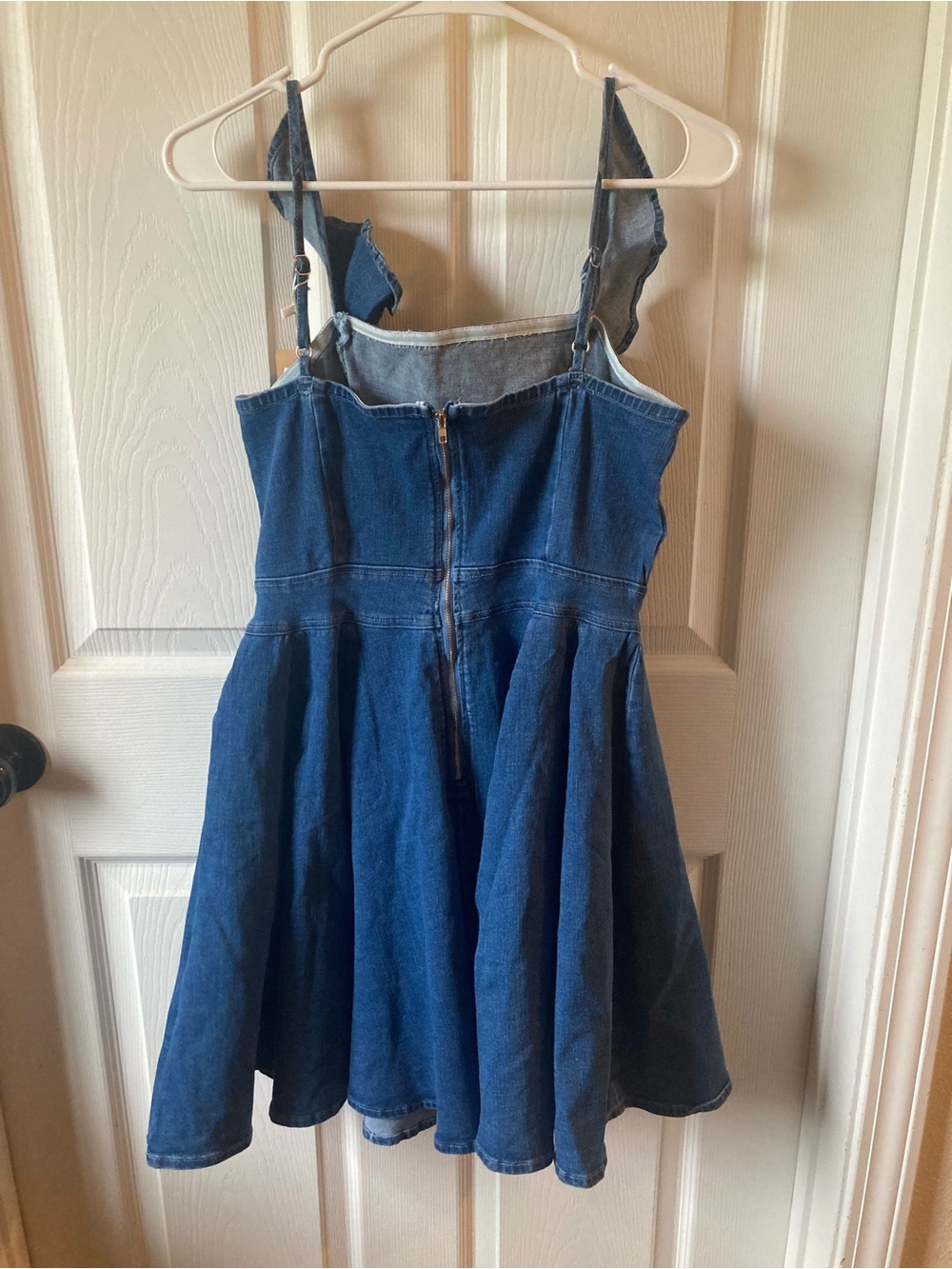 Blue Denim Ruffle Strap Mini Dress - Picture 3 of 4